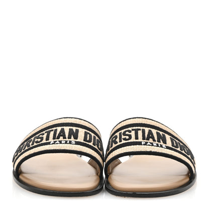 Straw Embroidered Dway Flat Slide Sandals 41 Natural Black