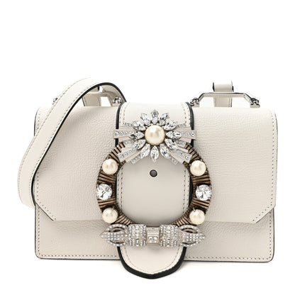 Goatskin Madras Soft Calf Crystal Embellished Shoulder Bag Bianco