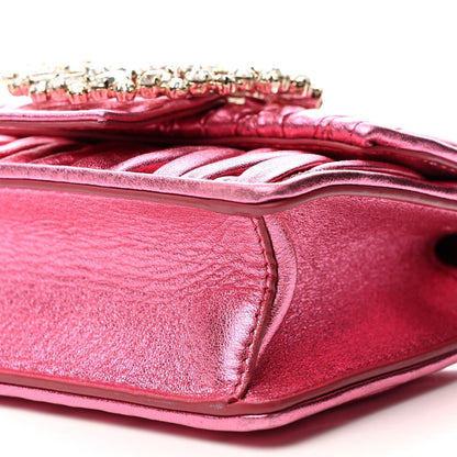 Metallic Nappa Matelasse Crystal Embellished Lady Crossbody Pink