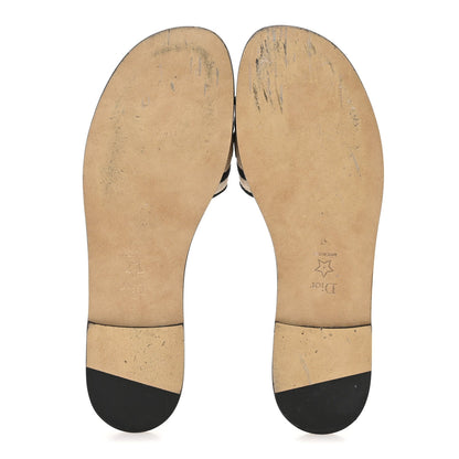 Straw Embroidered Dway Flat Slide Sandals 41 Natural Black