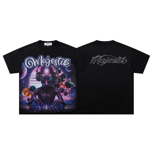 MAJESTIK Alien Cyber Graphic T-Shirt