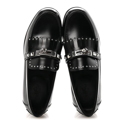 Glazed Calfskin Medor Studded Fringe Womens Destin Loafer 35 Black