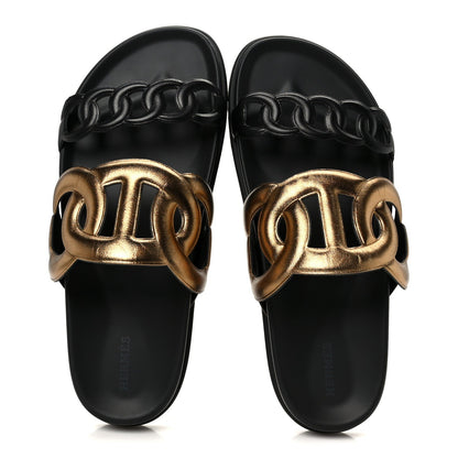 Metallic Nappa Extra Sandals 40 Black Gold