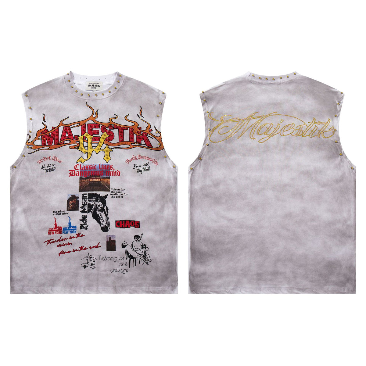 MAJESTIK Vintage Graphic Studded Tank Top
