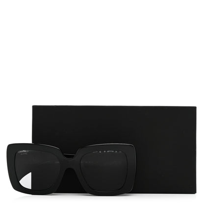 Acetate Calfskin Polarized Square Sunglasses 5474-Q Black