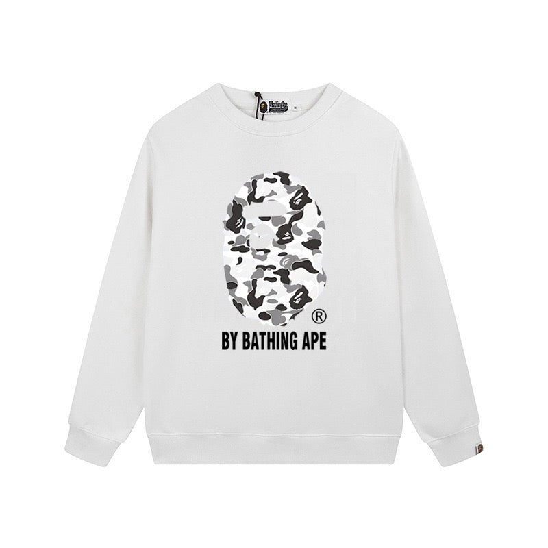 BAPE Grey Camo Ape Head Crewneck Sweatshirt White