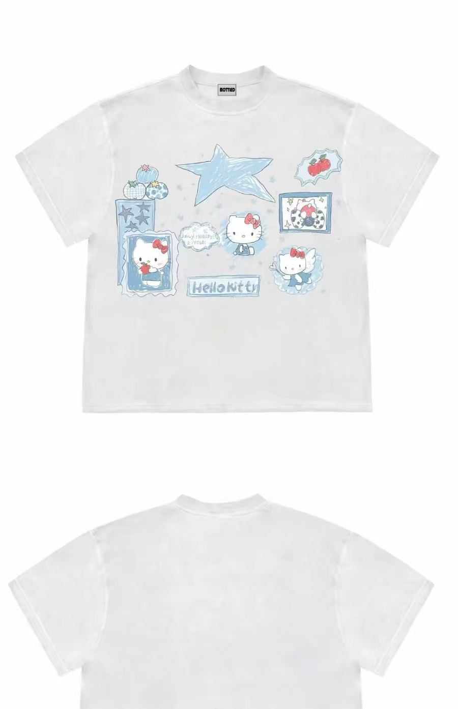 Blue Kitty Graphic Oversized T-Shirt