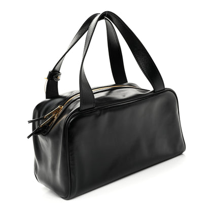 Vitello Lux Bauletto Top Handle Bag Black