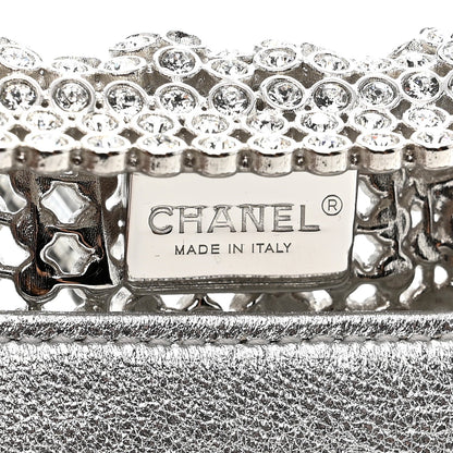 Crystal Embellished Metallic Lambskin Mini Chanel 22 Silver