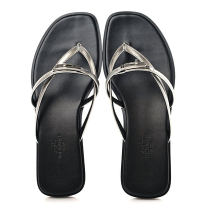 Metallic Goatskin Miss Sandals 37 Gris Argente