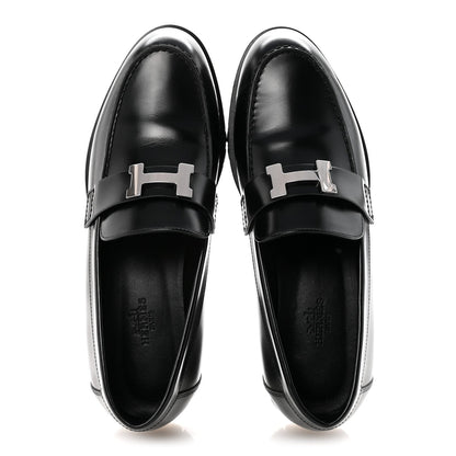 Glazed Calfskin Womens Faubourg Loafers 37 Black