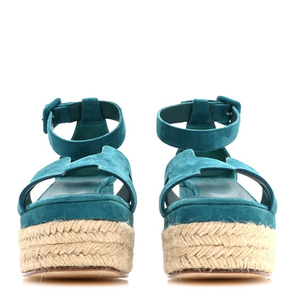 Suede Goatskin Elda Espadrille Wedge Sandals 36 Vert Oxford