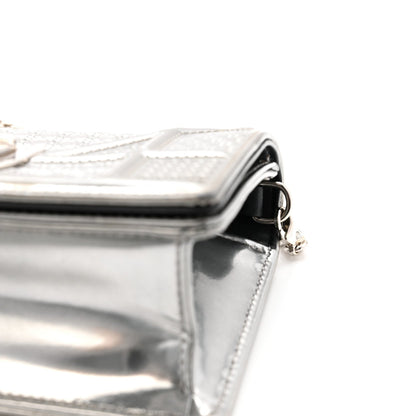 Metallic Patent Micro-Cannage Baby Diorama Flap Bag Silver