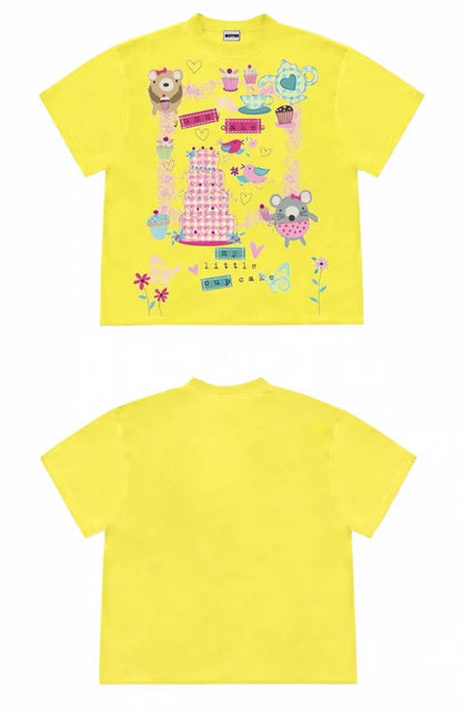 Cute Cupcake Animal Graphic Oversized T-Shirt