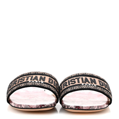 Canvas Rose Mutabilis Embroidered Dway Flat Slide Sandals 39 Fard Black