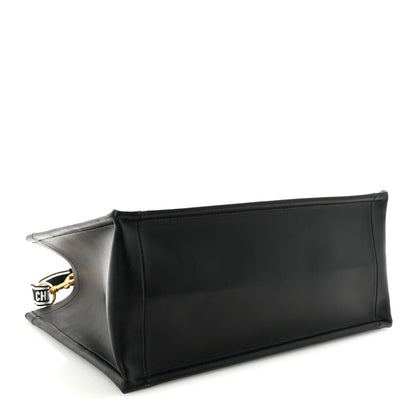 Calfskin Canvas Medium Plan De Paris Book Tote With Strap Black White