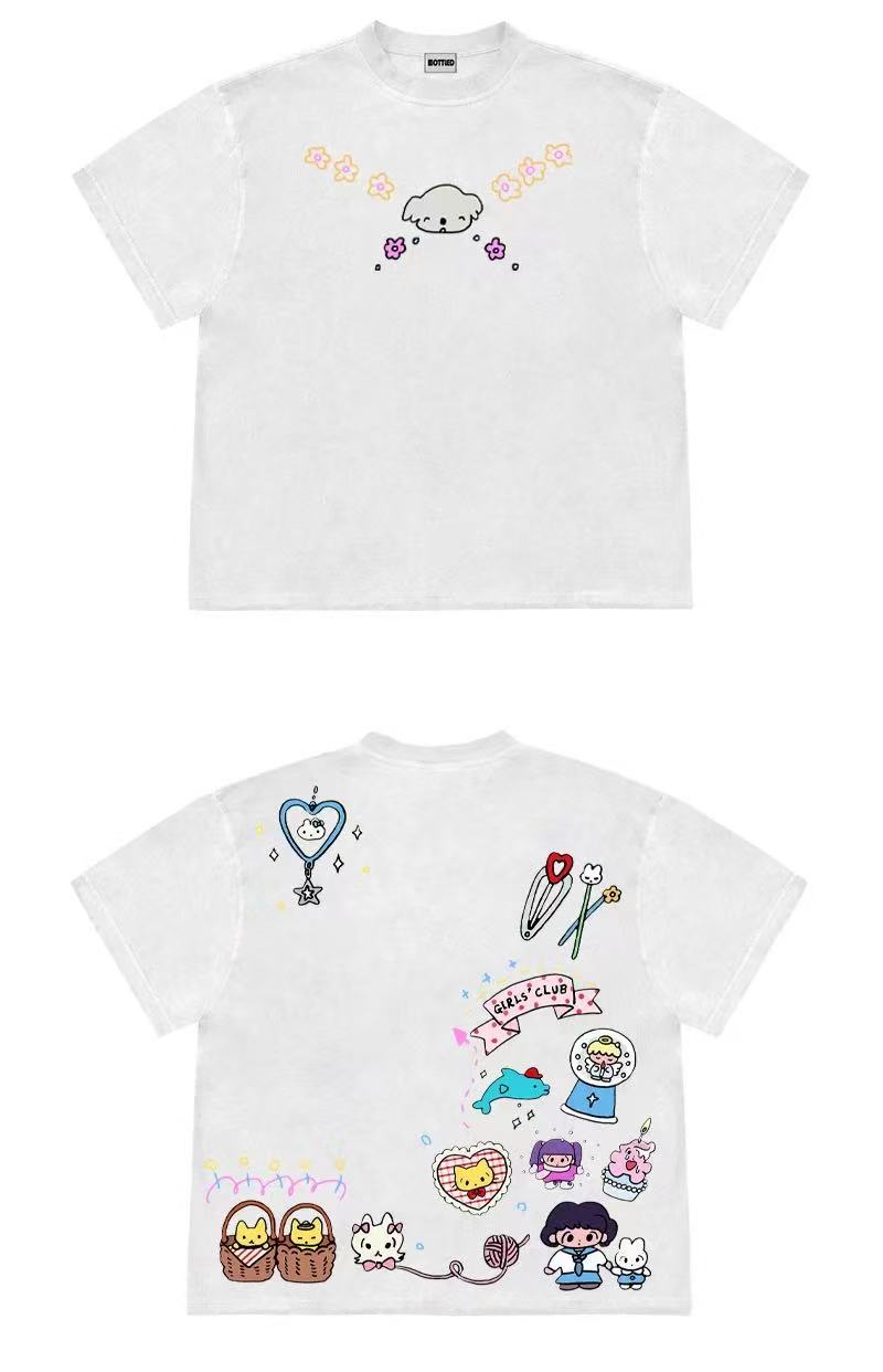 Girls Club Cartoon Double-Sided Graphic Oversized T-Shirt