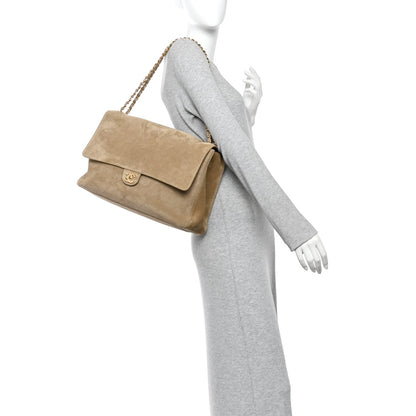 Suede Calfskin Souplissimo Maxi Flap Dark Beige