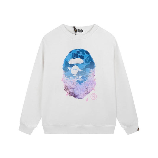 BAPE Blue Camo Ape Head Sakura Graphic Crewneck Sweatshirt
