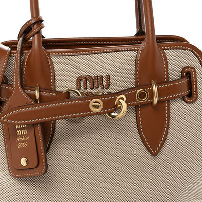 Canvas Calfskin Aventure Bag Beige Brandy