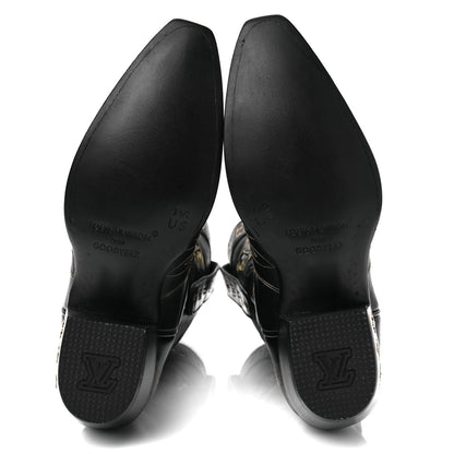 Calfskin LV Texan Mens Rider Boots 7.5 Black Gold