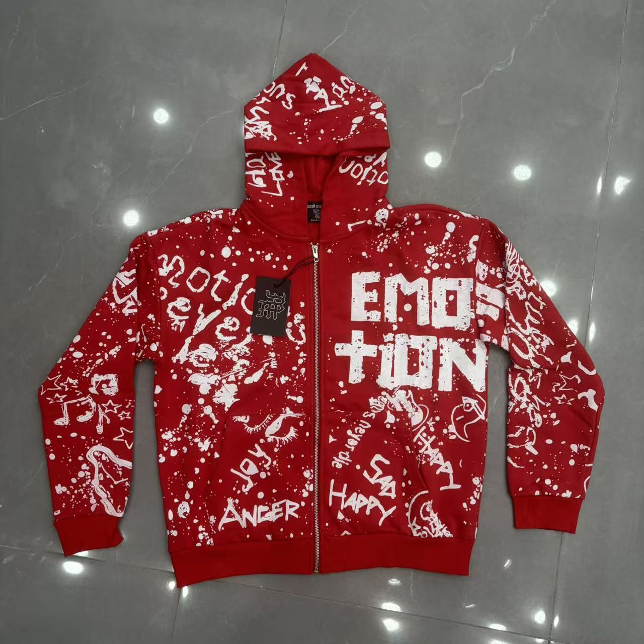 EMOTION NEVER DIE Graffiti Paint Zip Hoodie