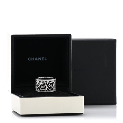 18K White Gold Diamond Camellia Ajoure Band Ring 51 5.75