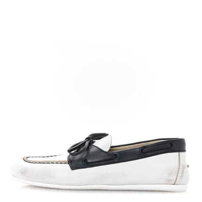 Vitello Deco Boat Loafers 37 White Black