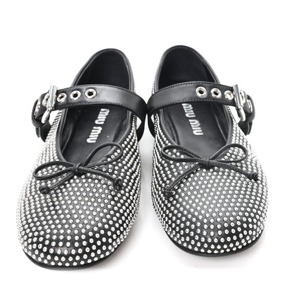 Calfskin Studded Mary Jane Ballerina Flats 36.5 Black
