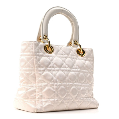 Metallic Nylon Cannage Medium Lady Dior White