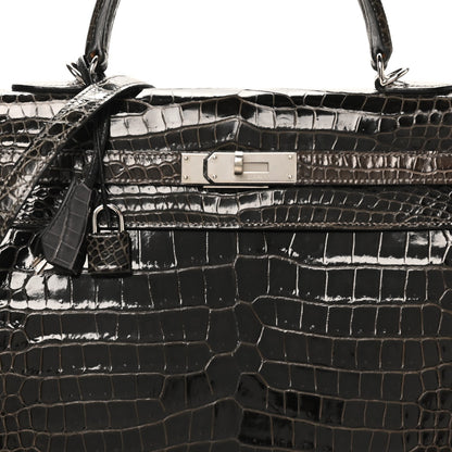 Shiny Porosus Crocodile Kelly Sellier 35 Graphite