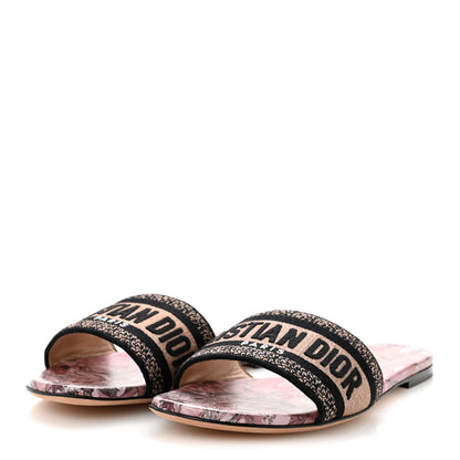 Canvas Rose Mutabilis Embroidered Dway Flat Slide Sandals 39 Fard Black