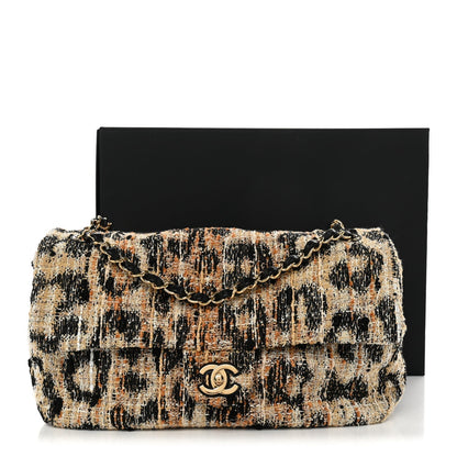 Tweed Mixed Fibers Leopard Print Small Souplissimo Maxi Flap Brown Black White