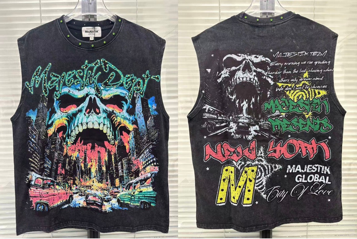 Majestik Skull Graphic Sleeveless T-Shirt