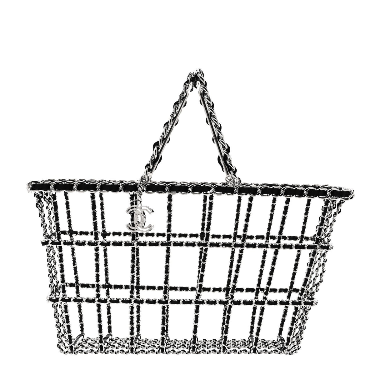 Brass Calfskin Medium Grocery By Chanel Shopping Basket Silver