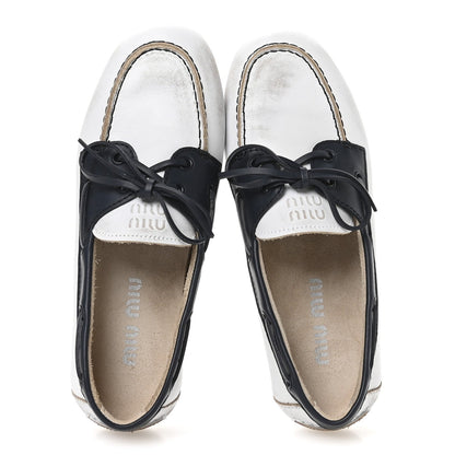 Vitello Deco Boat Loafers 37 White Black