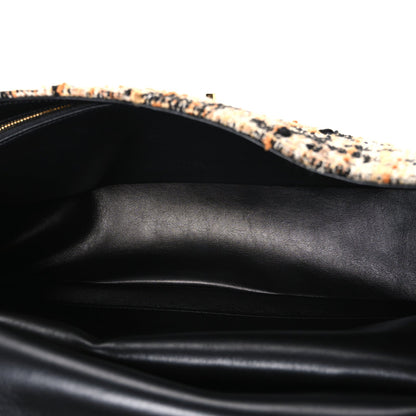 Tweed Mixed Fibers Leopard Print Small Souplissimo Maxi Flap Brown Black White