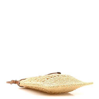 Raffia Crochet Drawstring Pouch Naturale Cognac