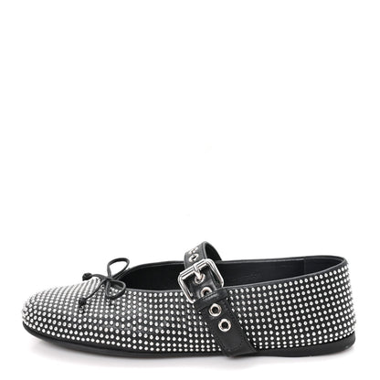 Calfskin Studded Mary Jane Ballerina Flats 36.5 Black
