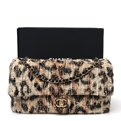 Tweed Mixed Fibers Leopard Print Small Souplissimo Maxi Flap Brown Black White