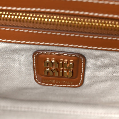 Canvas Calfskin Striped Large Beau Top Handle Bag Naturale Brandy