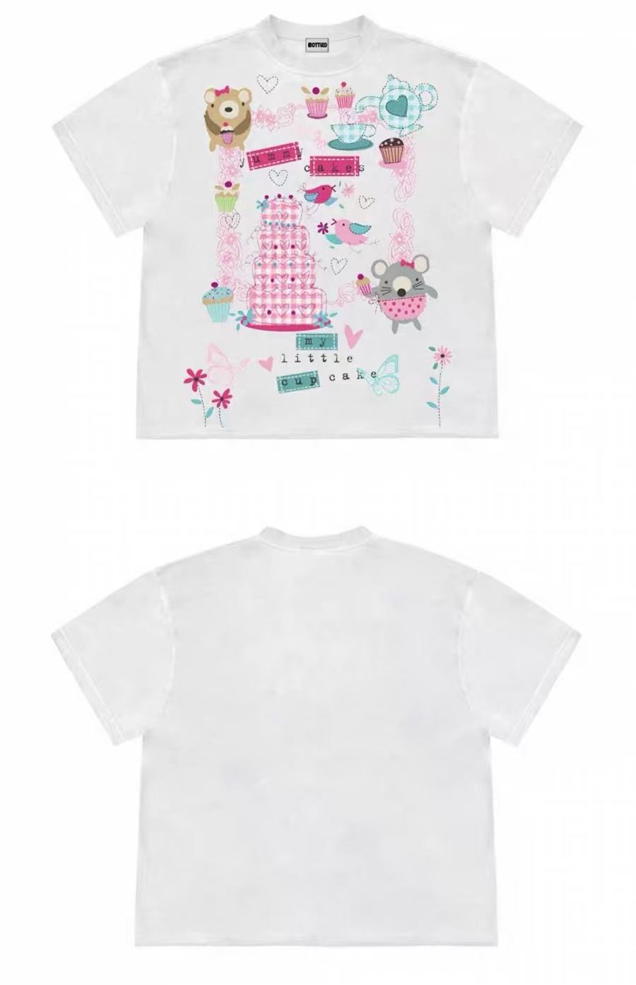 Cute Cupcake Animal Graphic Oversized T-Shirt