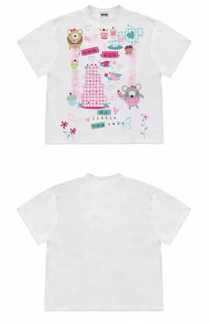 Cute Cupcake Animal Graphic Oversized T-Shirt