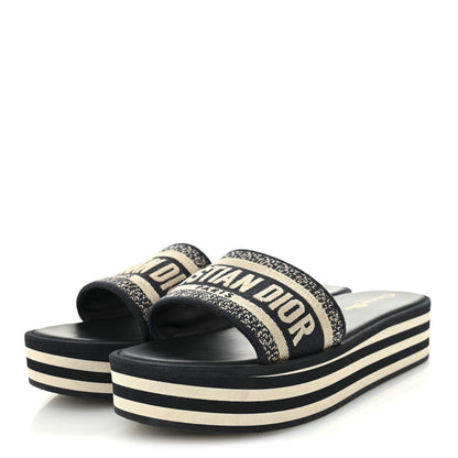 Canvas Embroidered D-Way Platform Sandals 39.5 Deep Blue