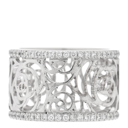 18K White Gold Diamond Camellia Ajoure Band Ring 51 5.75