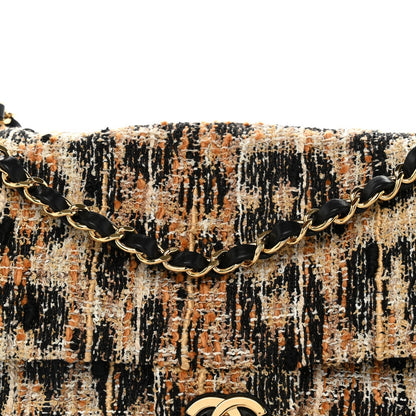 Tweed Mixed Fibers Leopard Print Small Souplissimo Maxi Flap Brown Black White