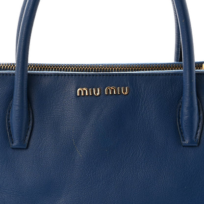 Goatskin Madras Top Handle Double Zip Tote Blue
