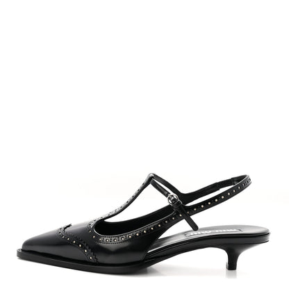 Calfskin Brogue Slingback Pumps 39 Black