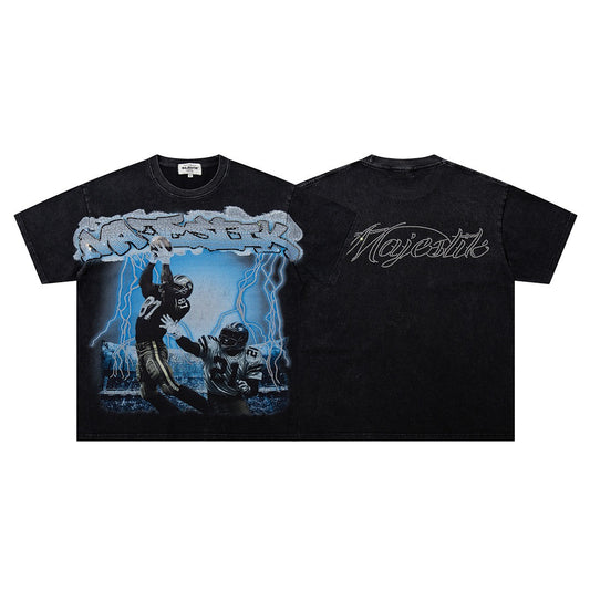 MAJESTIK Vintage Football Graphic T-Shirt