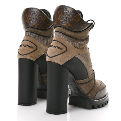 Suede Calfskin Monogram Star Trail Ankle Boots 38.5 Khaki